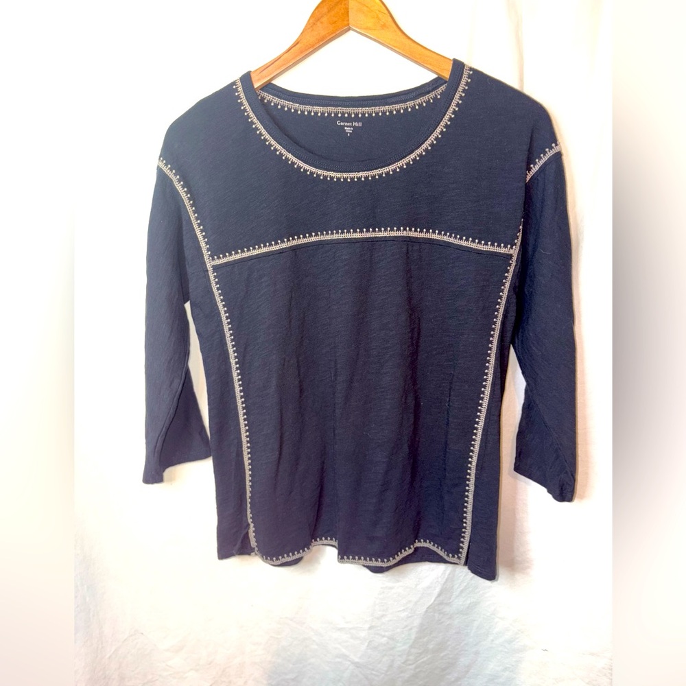 Garnet Hill Monroe Organic-Linen Jersey Knit 3/4 Sleeve Size Small Top